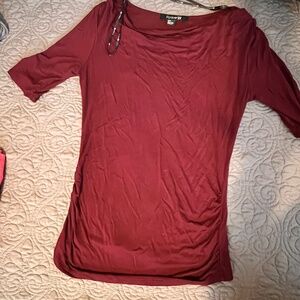 Forever 21 S/P Burgundy top three-quarter sleeves and side-ruching